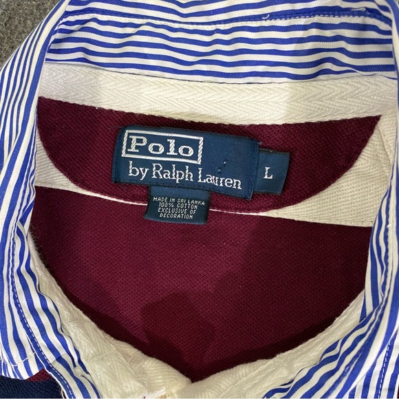 Vintage Polo Ralph Lauren Embroidered Striped Rugby Polo Shirt Size Large - Picture 4 of 9